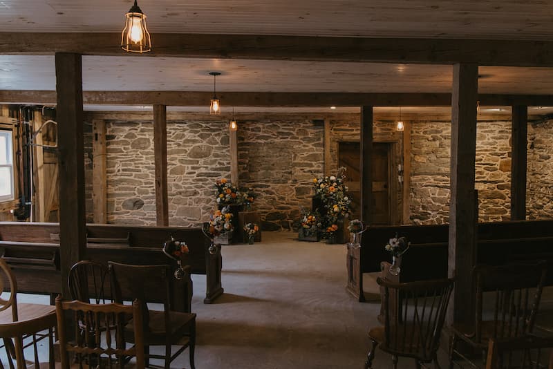Bank Barn lower level — indoor ceremony setting